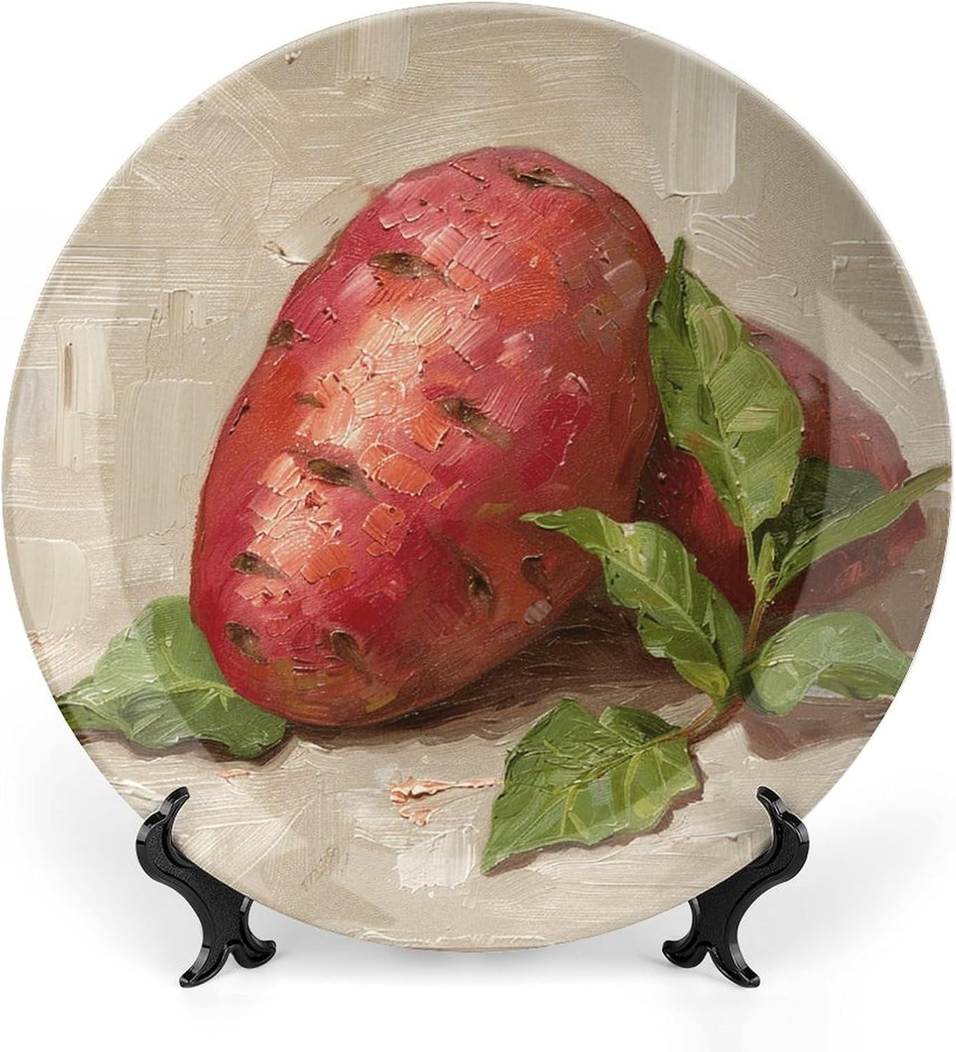 Bone China Decorative Plates Bright Red Sweet Potato Ceramic Decorative Plate Wall Decor with Display Stand Ceramic Ornaments for Wall Hanging Decoration