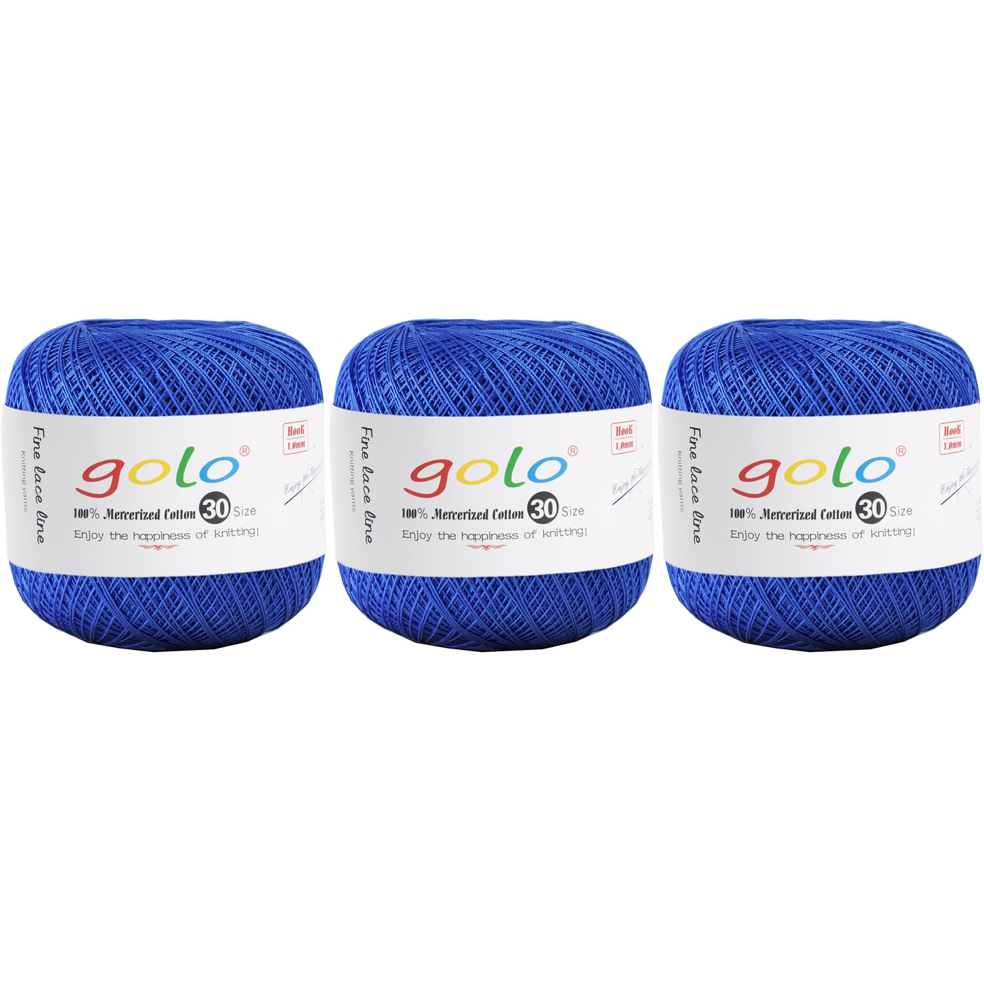 golo 3 Balls Crochet Thread Size 30 Yarn for Hand Knitting, 000-633 Sapphire blue