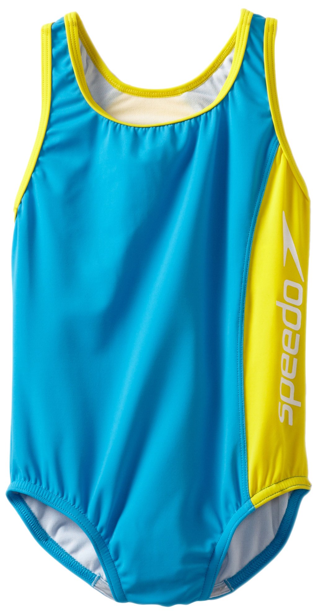 Speedo Big Girls' Racer Logo Splice One Piece Swimsuit