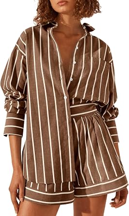 Tankaneo Womens 2 Piece Outfits Striped Set Matching Sets Women Clothing