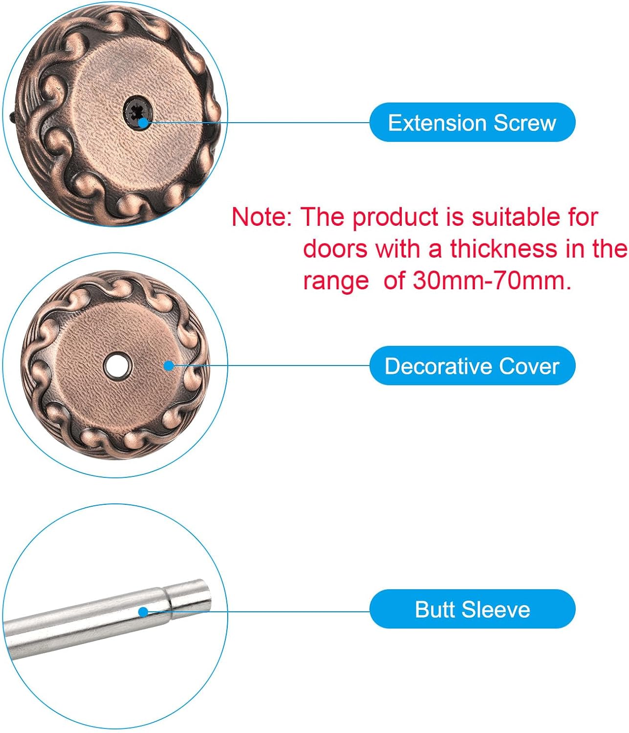 PATIKIL Door Hole Cover Plate, 2 5/16 Inches Zinc Alloy Wave Round Deadbolt Cover Plate Door Reinforcement Plate for Door Hole Filling (Red Patina)