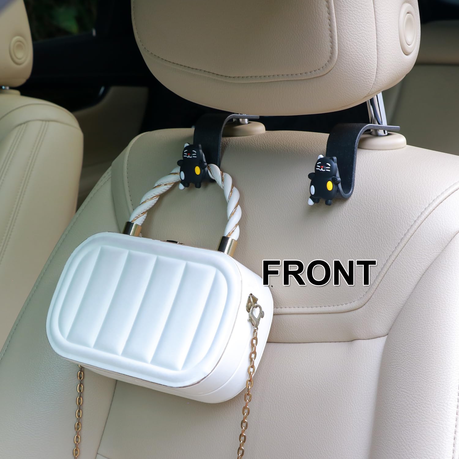 MaPctSy Purse Hooks for Car Cute Cartoon Cat Hook, Headrest Seat Back Storage Organizer, Universal Handbag Coats Umbrellas Holder, 2 Pcs (Small cat Black)