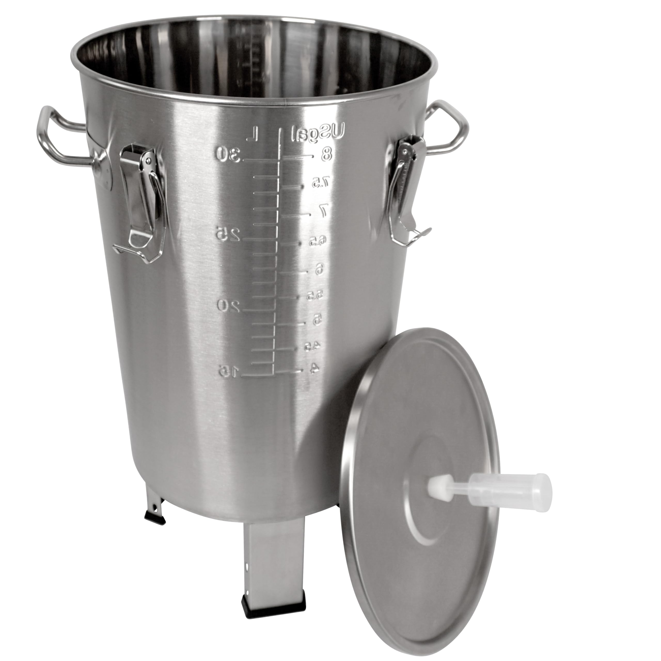 Edelstahl Gärbehälter Gärtank Fermenter 30 L Restauslauf mit Isoliermantel | konisch mit Boden-Restauslauf, Innen-Thermometer, luftdicht verschließbarer Spanndeckel Saft-Fermentation