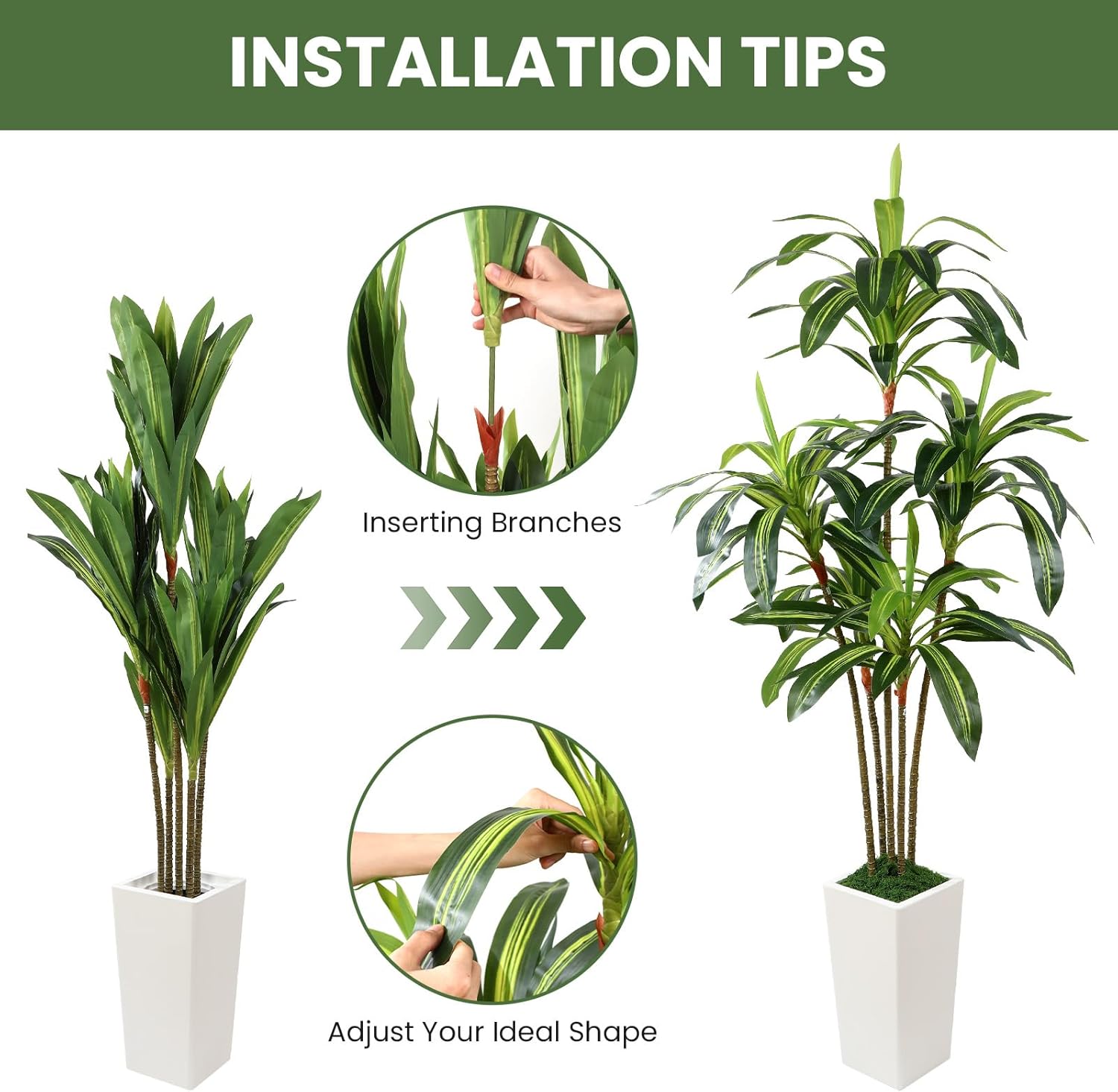 Alupssuc Artificial Dracaena Fake Tree 6FT, White High Pot Artificial Plants Indoor&Outdoor, Fake Plants for Office/Home/Living Room Potted Decoration, 6ft - Image 6