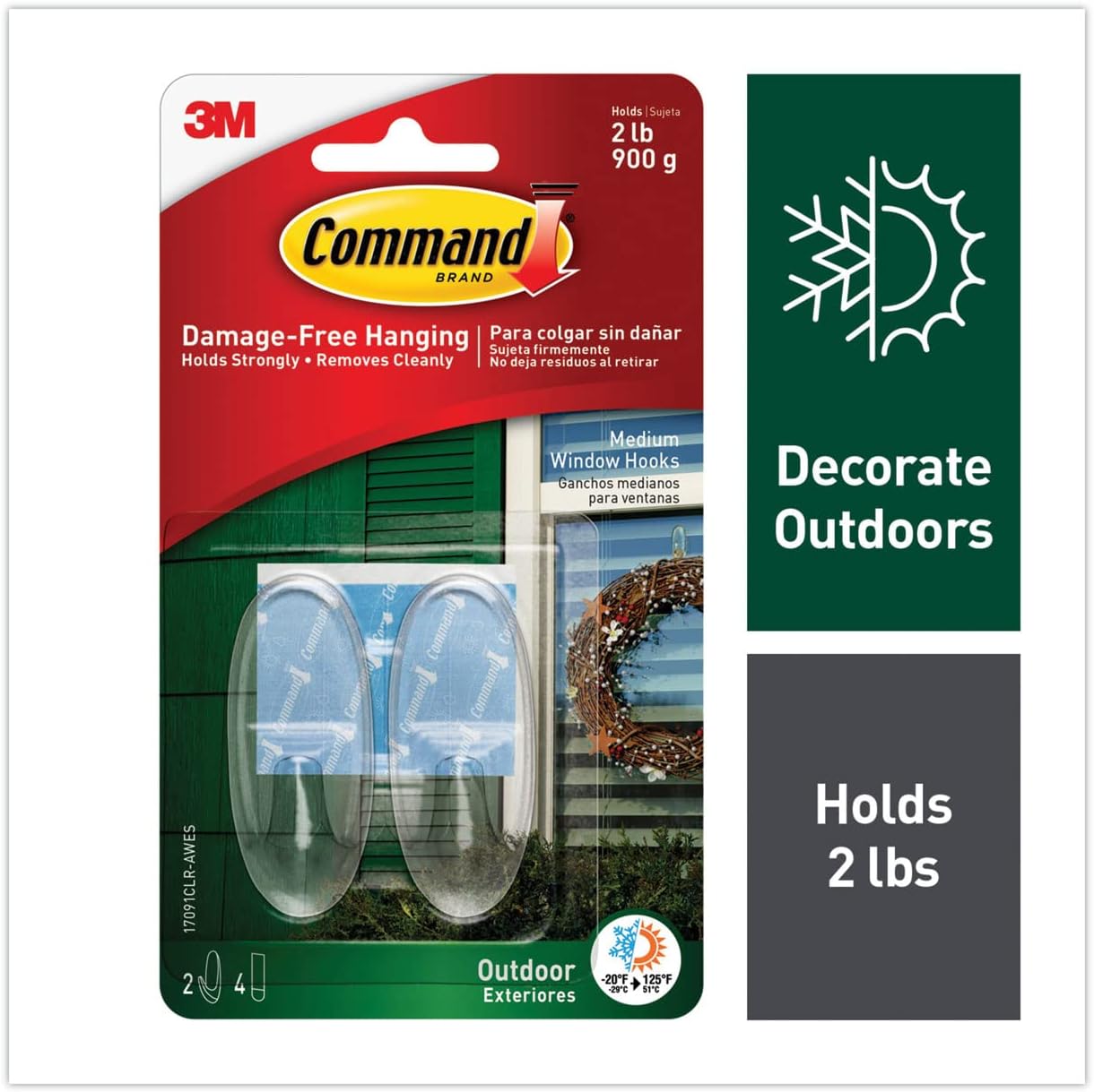 Command Strips 17091CLR-AW Medium Clear Outdoor Window Hooks 2 Count