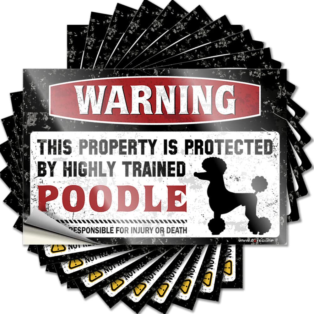 Car Stickers Funny Warning This Property is Protected By A Highly Trained Poodle Funny Sticker 10 Pcs Bar Signs for Man Cave Man Cave Decor and Accessor(6X9CM)