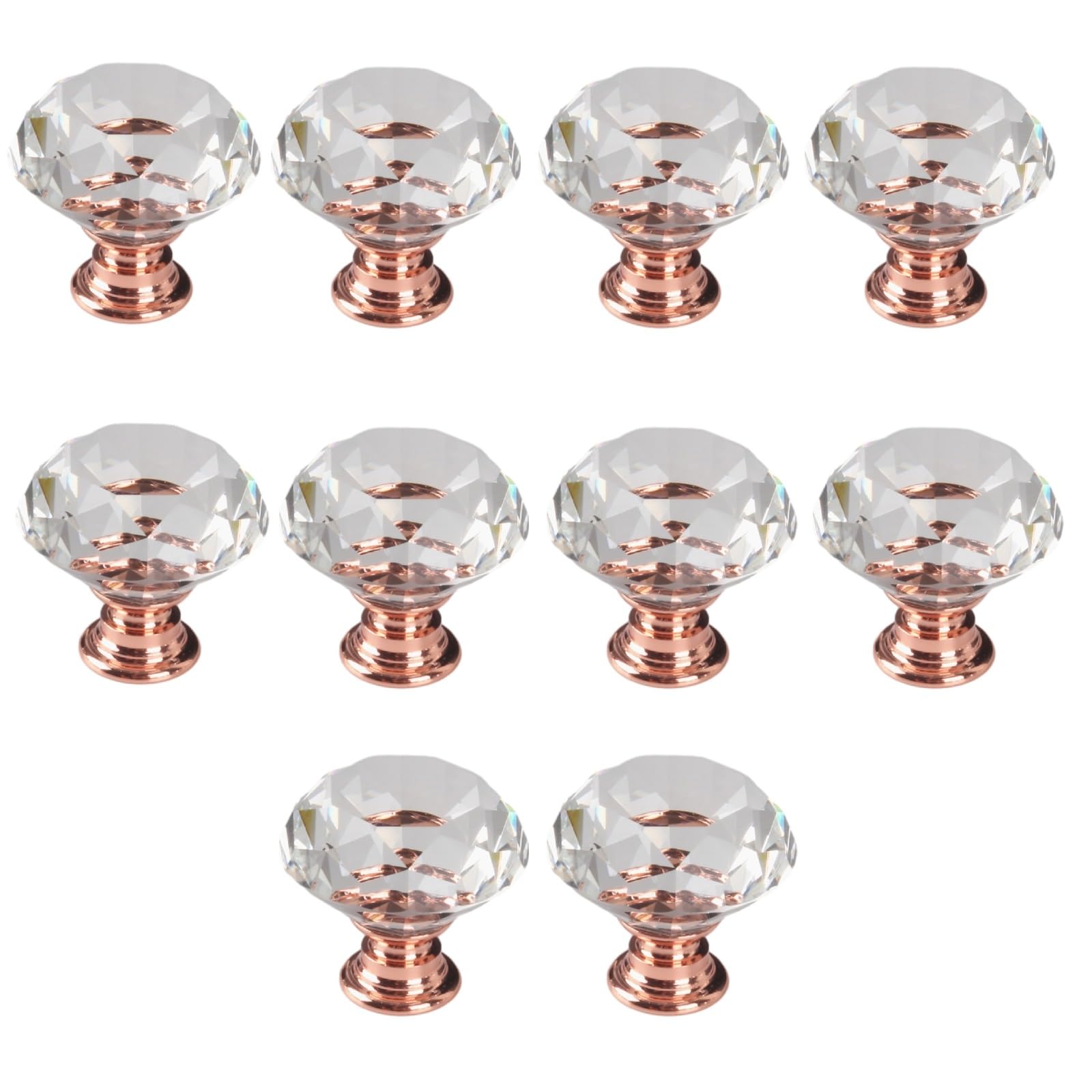 Kfgisd Rose Gold Base 10 Pcs,Drawer Pulls Door Handles 1.18Inch Rose Gold Cabinet Door Drawer Wardrobe Crystal Diamond Zinc Alloy Handle,Crystal Handles