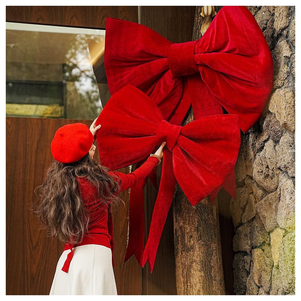 Extra Große Schleife Riesen Dekoschleife Rote Riesenschleife Weihnachten Samtschleifen DIY Deko Schleifen für Weihnachtsbaum Hochzeit Geburtstag Party Tür und Wand Auto Extra Groß Schleife Set