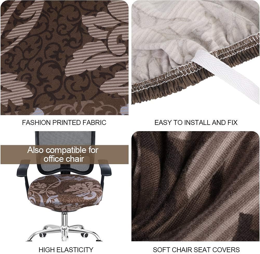 SearchI Seat Covers for Dining Room Chairs Stretch Printed Chair Seat Covers Set of 8, Removable Washable Upholstered Chair Seat Protector Cushion Slipcovers for Kitchen, Office(Brown+Flower)