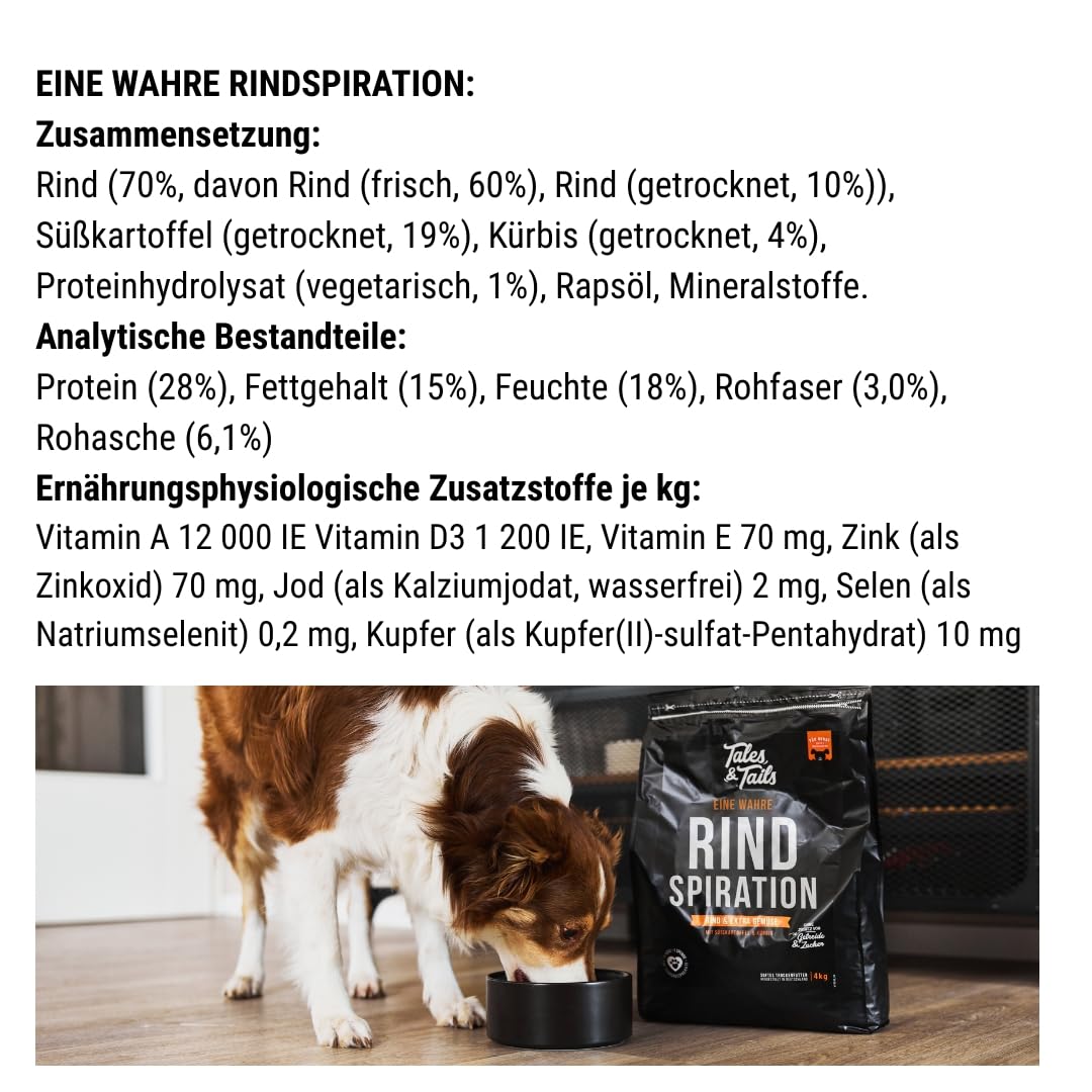 Tales & Tails - Halbfeuchtes Trockenfutter fr Hunde | Getreidefrei | Eine  Tierische Proteinquelle | Hohe Akzeptanz & Vertrglichkeit (4 kg (1er  Pack), Rind) : Amazon.de: Haustier