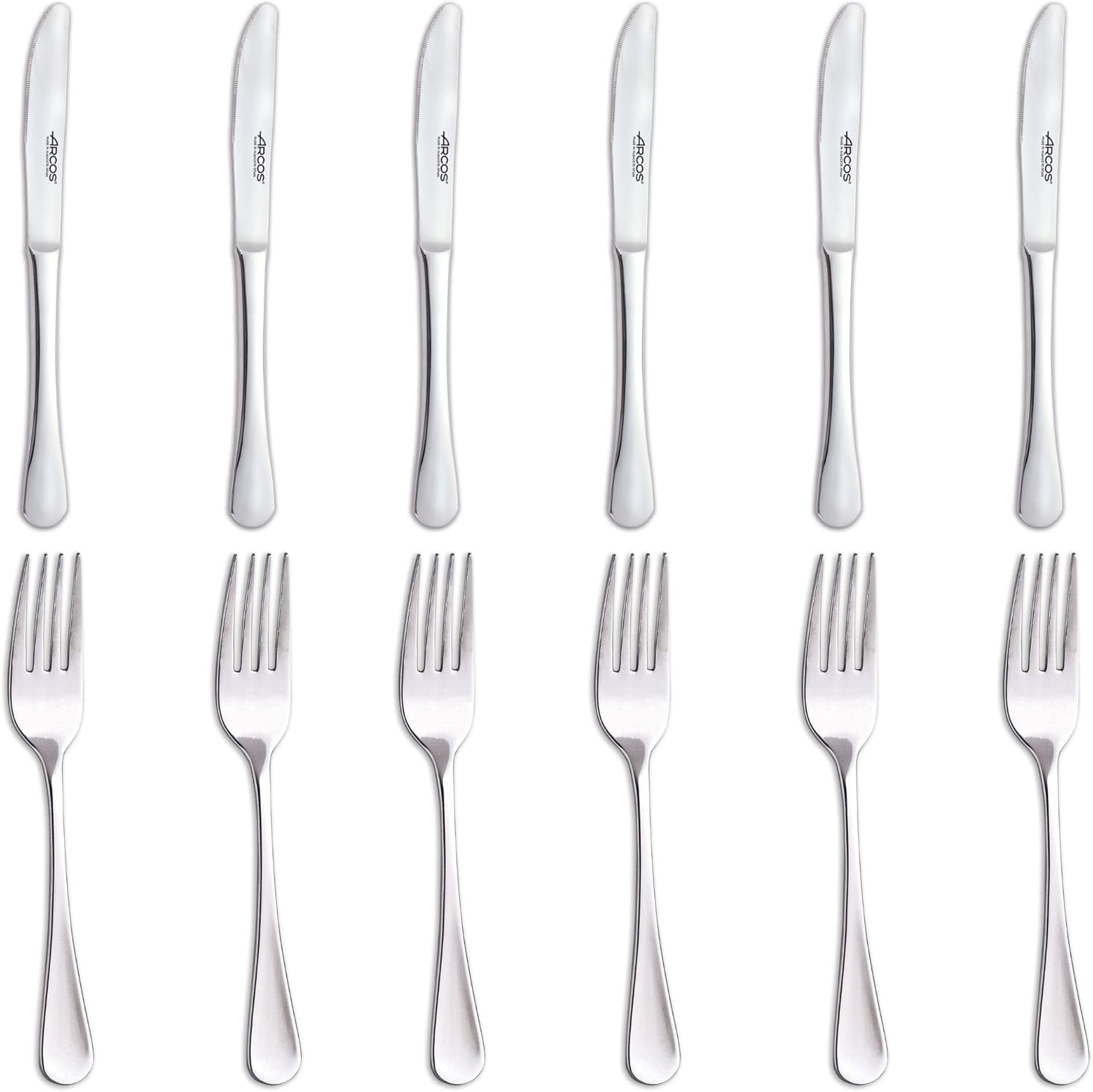 Arcos Series Madrid Dessert Cutlery Set, 12 Pieces, in Gift Box (6 Knives + 6 Forks) - Monoblock Made of Stainless Steel - Silver