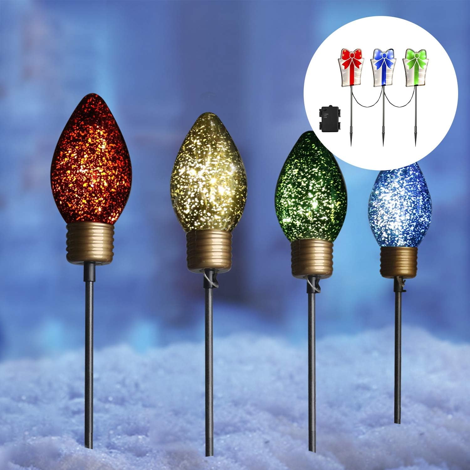 EAMBEITE 4PK Christmas Bulb Pathway Lights with 40 LED