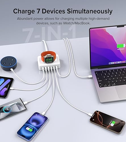 Miniatura 6 de Bloque de estación de carga USB C de 170 W, cargador de viaje para múltiples dispositivos, cargador USB C para iPhone 15 14 13 12 Series, Apple