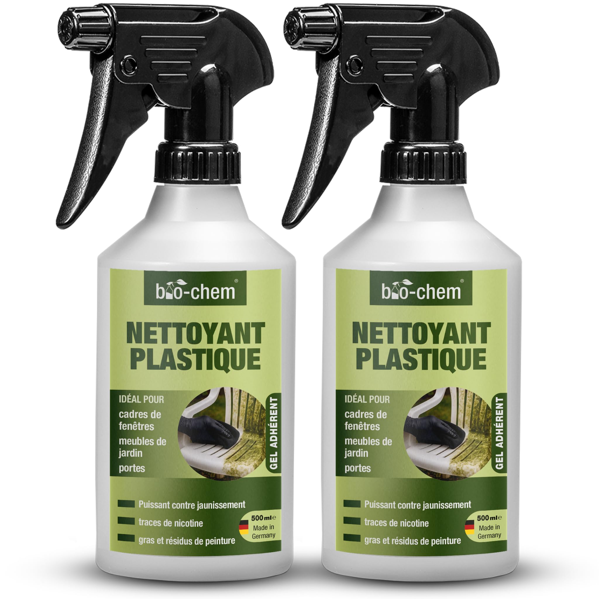 bio-chem Produit nettoyant renovateur plastique 2 x 500ml | Spray de nettoyage PVC, fenêtres, cadres de fenêtres, radiateurs, meubles de jardin