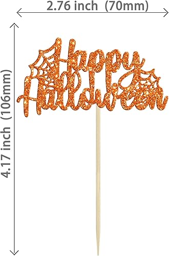 Miniatura 200 de Ephlyn 24 adornos para cupcakes de Halloween con purpurina para Halloween, murciélagos, calabaza, fantasma, decoración de cupcakes para temática