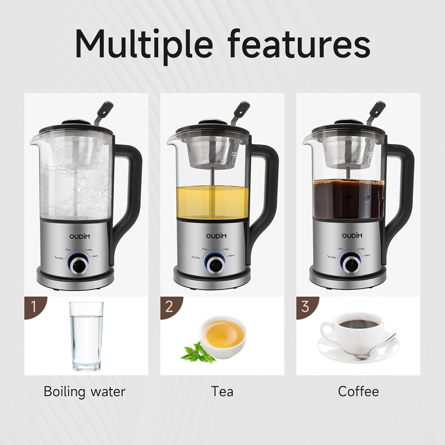 Drip Electric Coffee Maker, Electric Kettle, Watering Extracts, 600 Watts, 1.2L, BPA-free, Tea Free Kettle Coffee Press, Glass and Stainless Steel, Coffee Maker, Tea Kettle