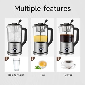 oudim Drip Electric Coffee Maker and Electric Kettle, 600 Watts, 1.2L, BPA-Free, Glass and Stainless Steel, Tea Kettle