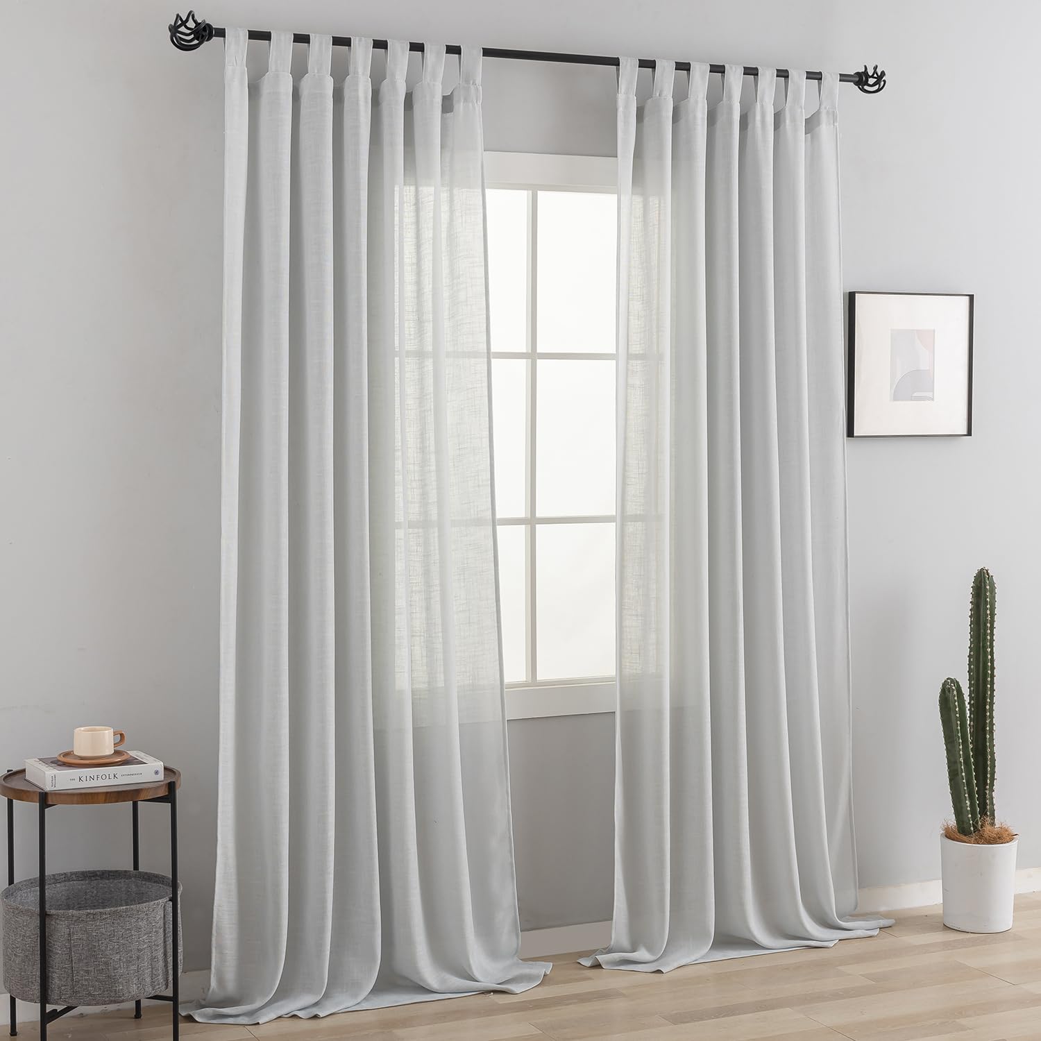 Vorhang Schlaufenschal Gardine 2er Set für Wohnzimmer Leinen-mischgewebe (Hellgrau, H245x B140 cm)