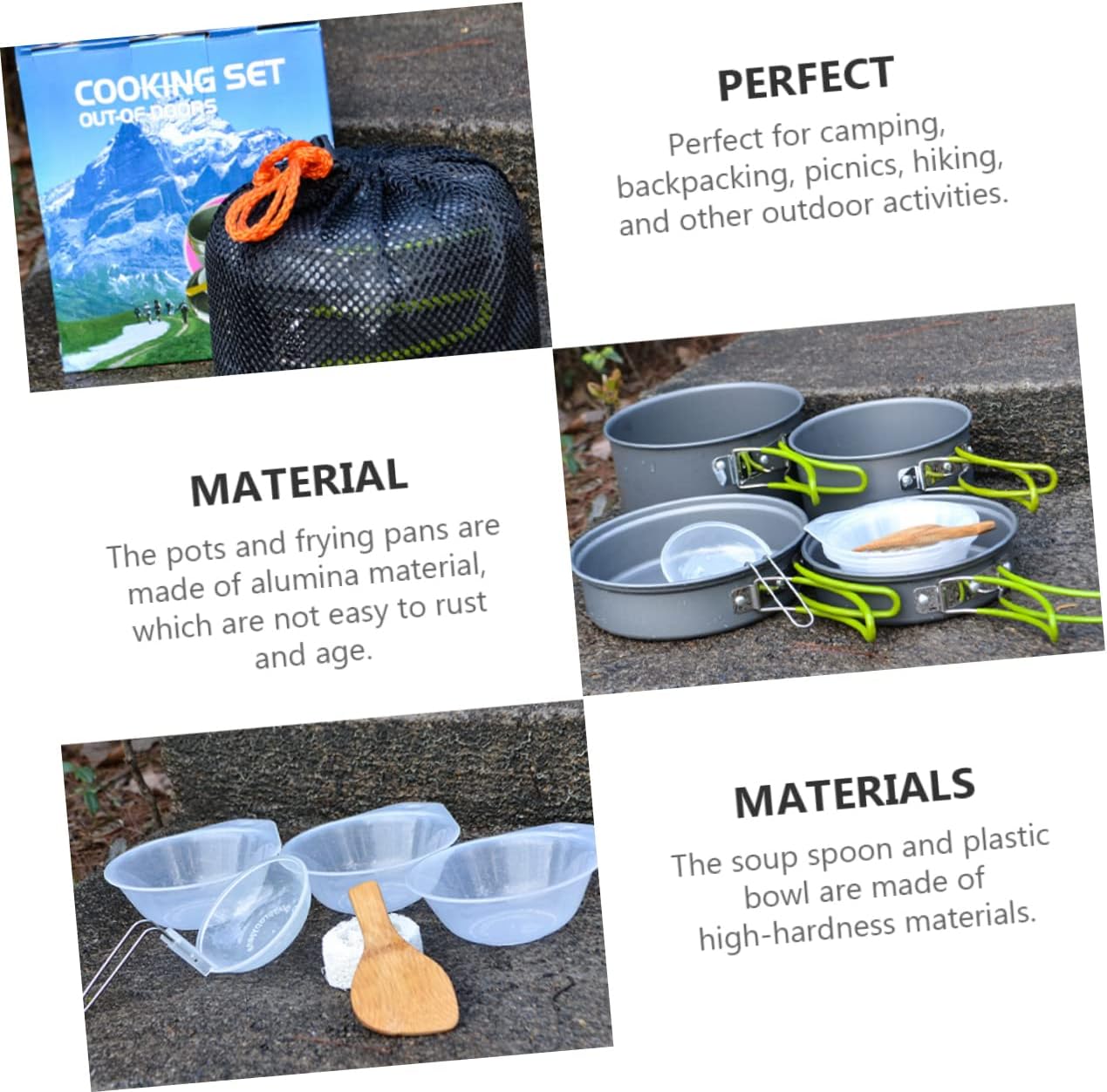 Camping Cookware Portable Non-Stick Pot Set Outdoor Cooking Accessories for BBQ Hiking Picnic