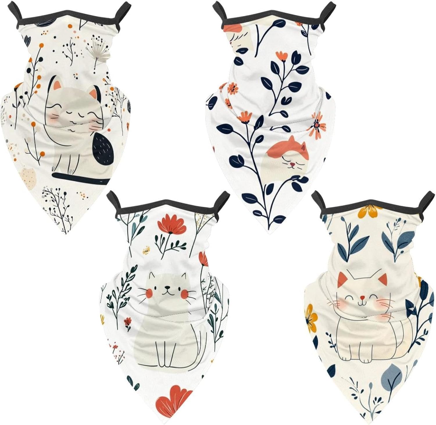 4 Pack Cute Cat Flower (25) Neck Gaiter Face Cover Scarffor Skiing Fishing Hiking Cycling