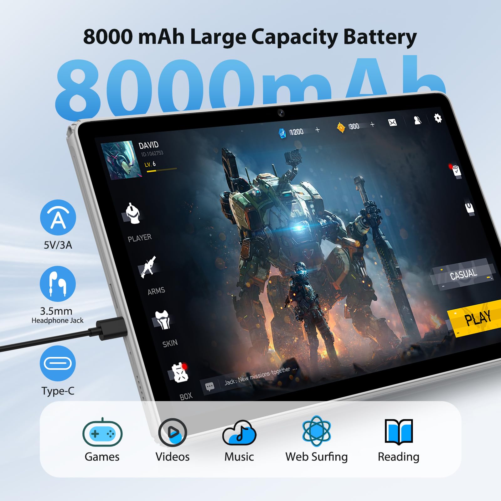 WOREGOO 11 Pollici Android 15 Tablet, 5G WiFi, Tablet in Offerta Octa-Core, 36GB RAM+256GB ROM (1TB TF), Display 2000x1200 FHD, Widevine L1/8+13MP/8000mAh/GMS/GPS, con Tastiera+Mouse (Grigio)