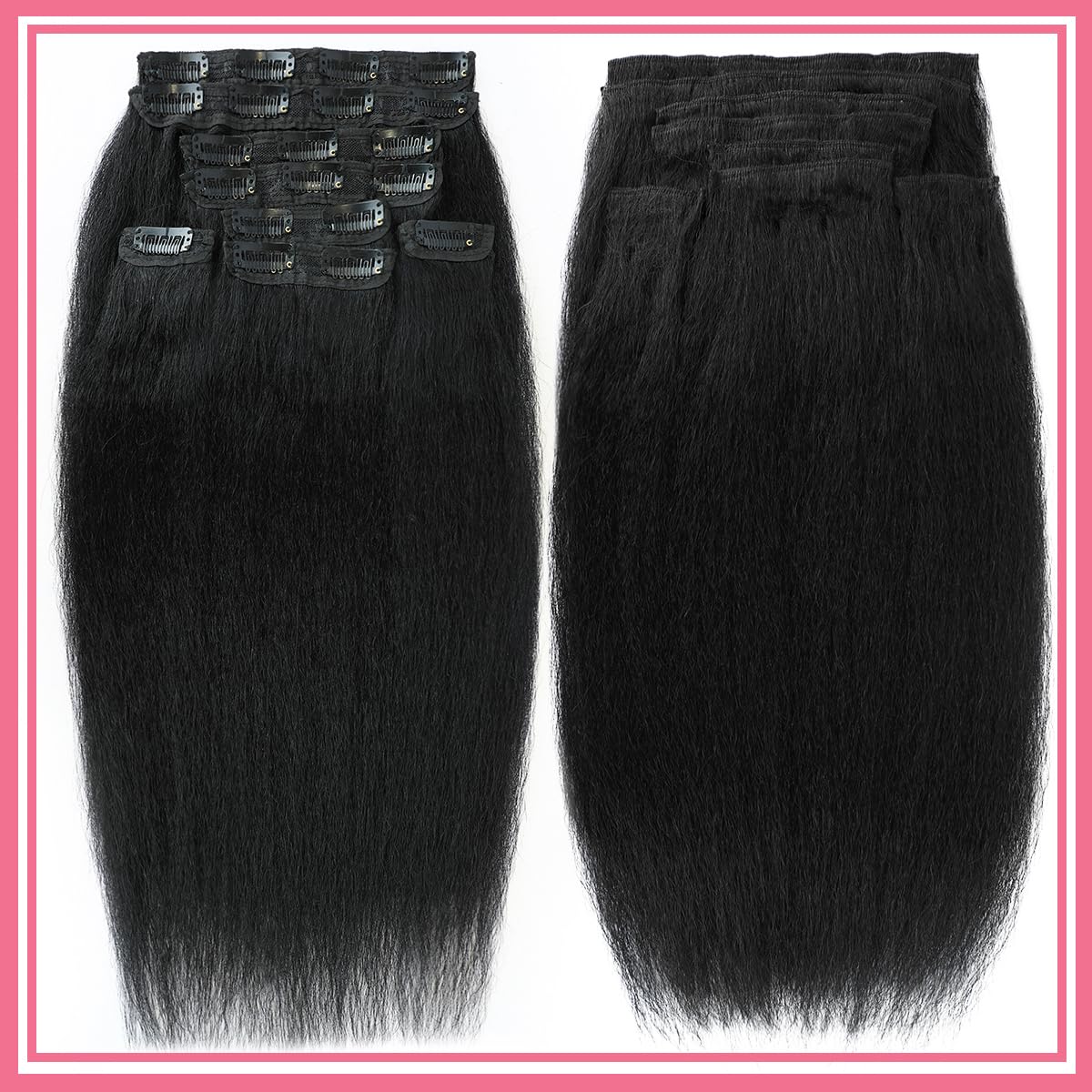 Clip in Hair Extensions Real Human Hair Clip Ins 100% Unprocessed Brazilian Virgin Hair Kinky Straight Hair Clip ins for Women Natural Black 8pcs with 20 Clips 130g Per Set (18inch)