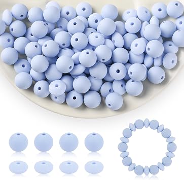 100Pcs Silicone Beads, 12mm Silicone Beads for Keychain Making, Pens Necklace Bracelet DIY Crafts Blue