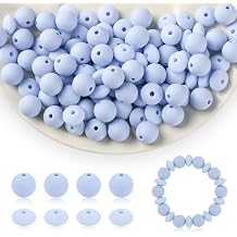 100Pcs Silicone Beads, 12mm Silicone Beads for Keychain Making, Pens Necklace Bracelet DIY Crafts Blue