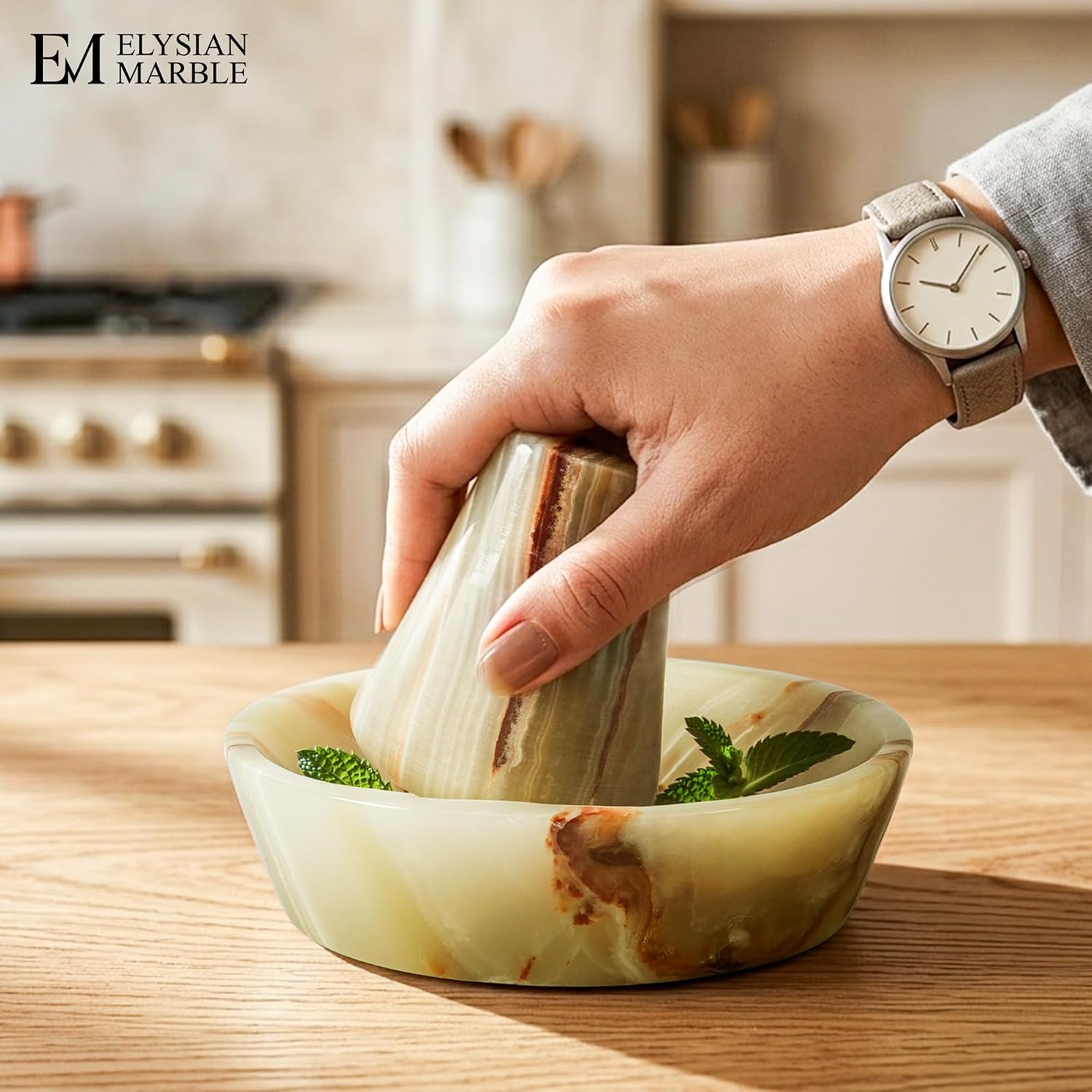Mortar and Pestle Set, Green Marble 5.5 Inch Wide Shallow Mortar with Pestle, Manual Spice Grinder for Herbs, Garlic, Ginger, Pesto, Guacamole, Salsa and Fresh Seasoning