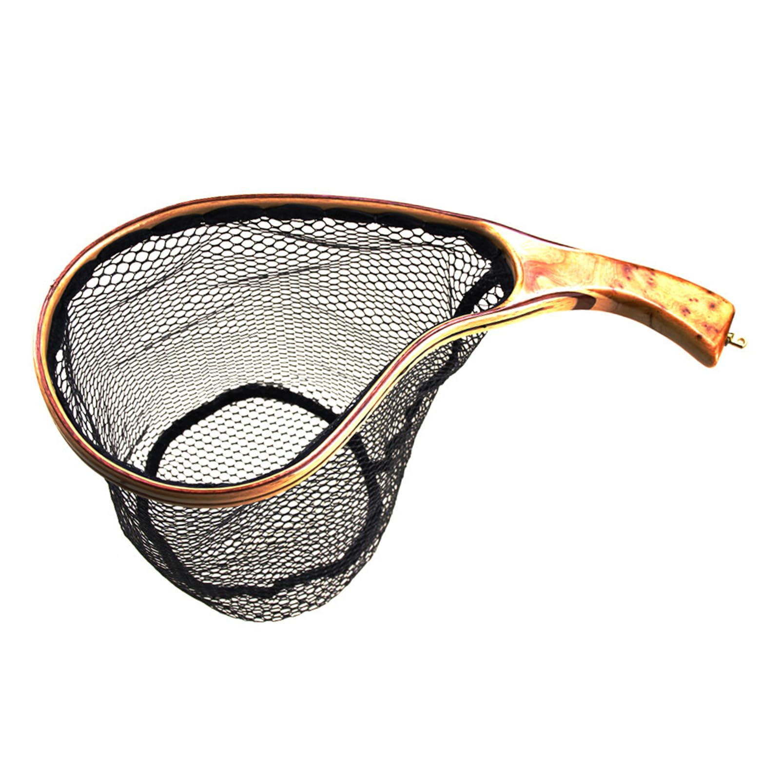 Guadino ergonomico curvo con manico in legno e maglie rinforzate, design per l'essiccazione, adatto per esche da pesca e atterraggio