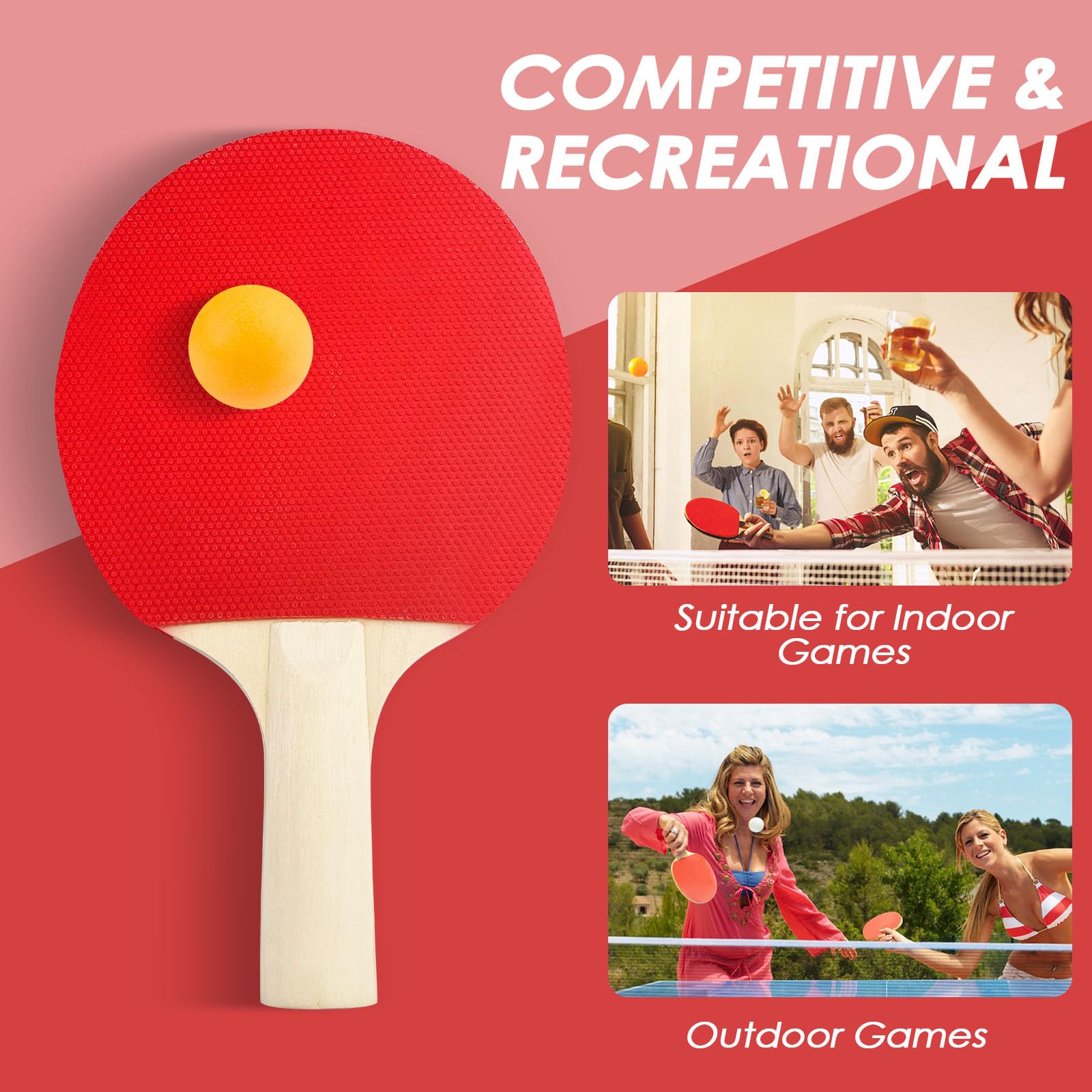 Palas Ping Pong Set, Raqueta de Tenis de Mesa, Incluye 2 Raquetas de Ping Pong, 6 Pelotas, 1 Red de Tenis Mesa Retráctil, 1 Bolsa, Uego Tenis Mesa para Principiantes y Jugadores Avanzados