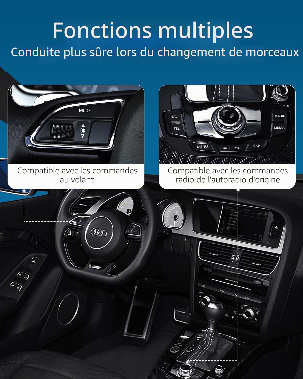 INVERY Airdual Adaptateur Bluetooth 5.0 aptX-HD Compatible avec Audi MMI 3G AMI Music Interface, Audi Symphony, Audi Concert, VW MDI, Mercedes Media Interface