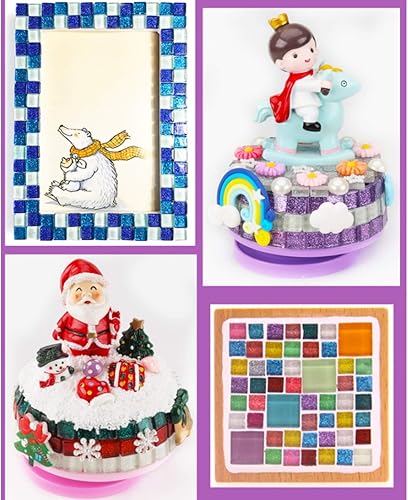 Miniatura 6 de Azulejos de vidrio de mosaico de colores mixtos, piezas de cristal brillantes, azulejos de mosaico de cristal cuadrados con purpurina a granel para