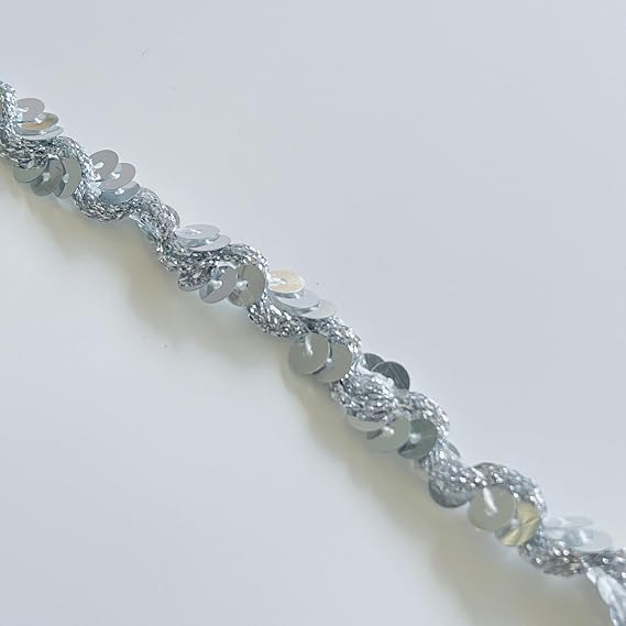 Silver Spangle Sequin Trim, 3/8 Width, 3 Yards/Pack, Includes Spool