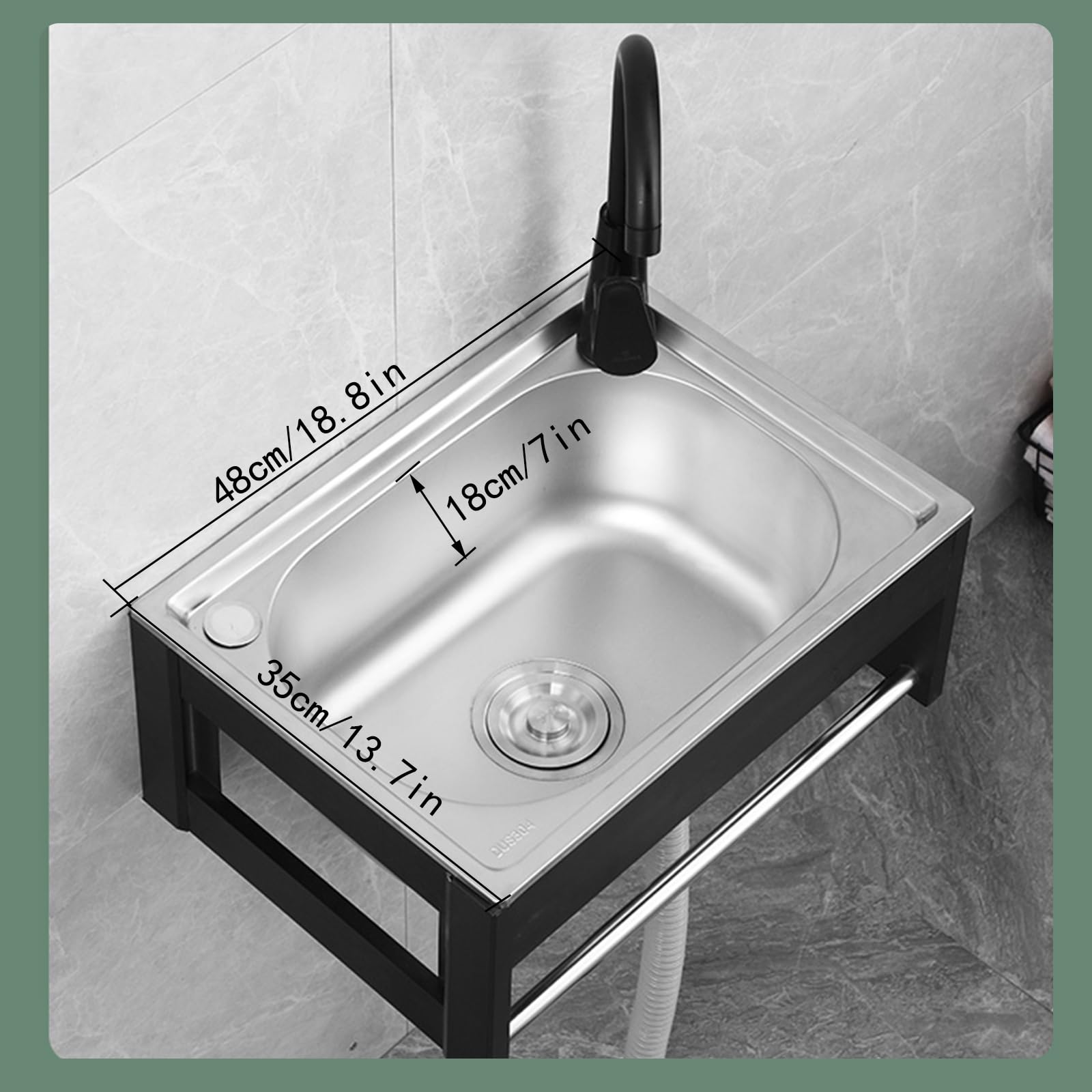 Lavello In Acciao Inox, Montaggio a Parete, lavastoviglie Lavello Singolo Lavello da Cucina, Lavabo Della Mano Della Lavanderia(48X35cm/18.8X13.7in)