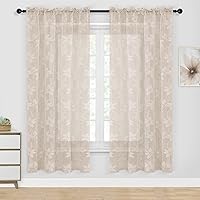 Vista 20 de DWCN Cortinas traslúcidas para cocina, bolsillo para barra de encaje floral beige, 52 x 36 pulgadas, 2 paneles Encaje Beige