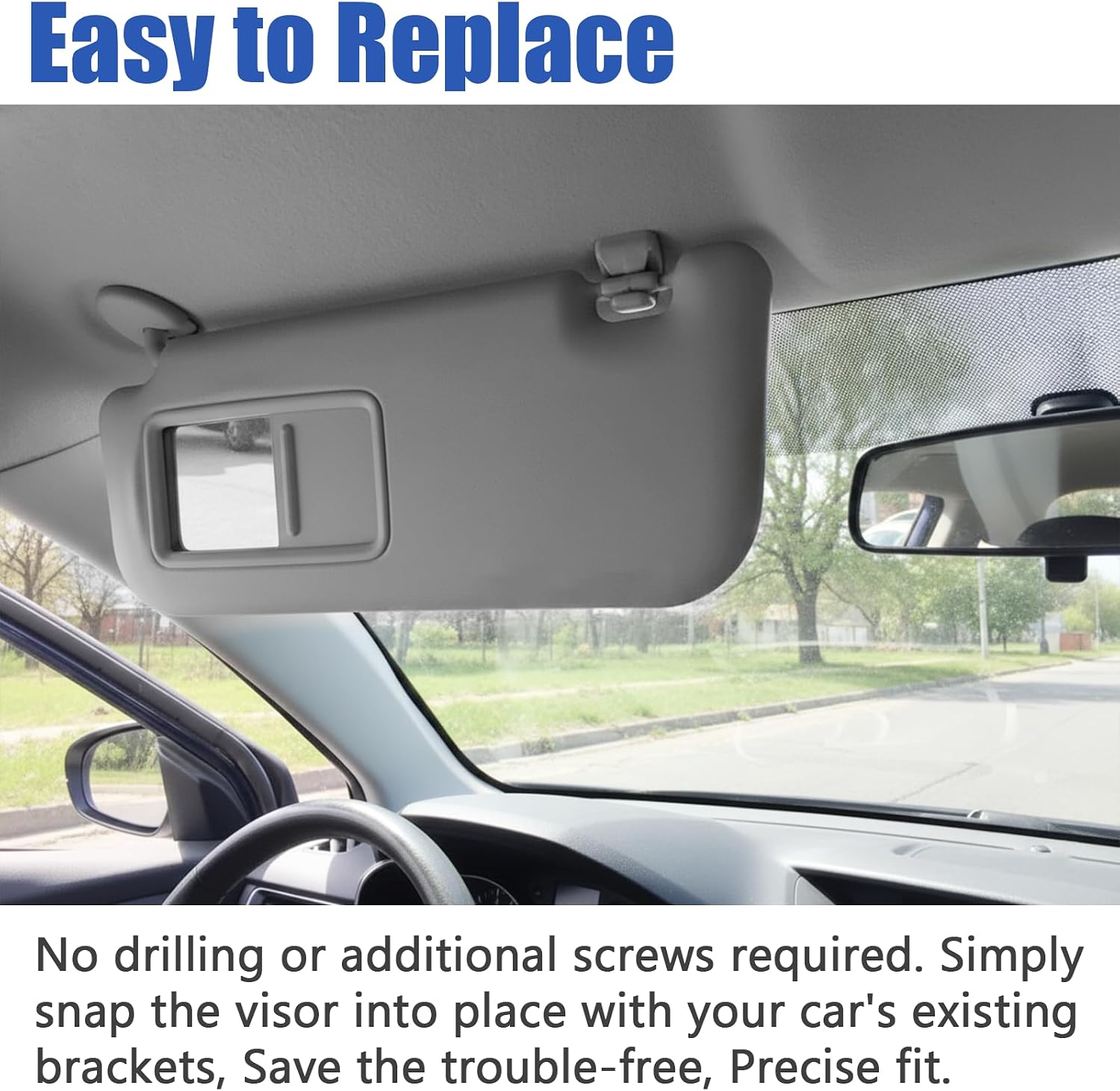 Sun Visor Driver Fit for Toyota Yaris, Left Dark Front Side Gray Interior Sunvisor with Mirror, Compatible with 2008 2009 2010 2011 2013 Toyota Yaris Car, Grey Protection Sun Shade 74320-52810-B0