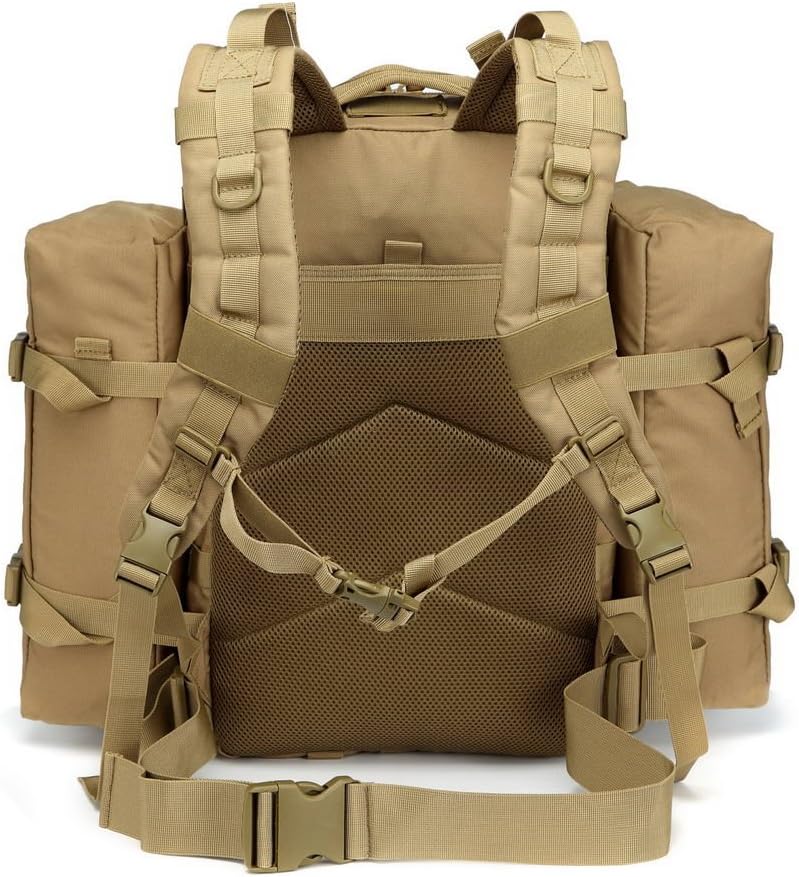 Military Tactical Backpack Waterproof Outdoor Gear for Camping Hiking ,Black + 2 Detachable packs (Khaki + 2 packs) : Sports & Outdoors