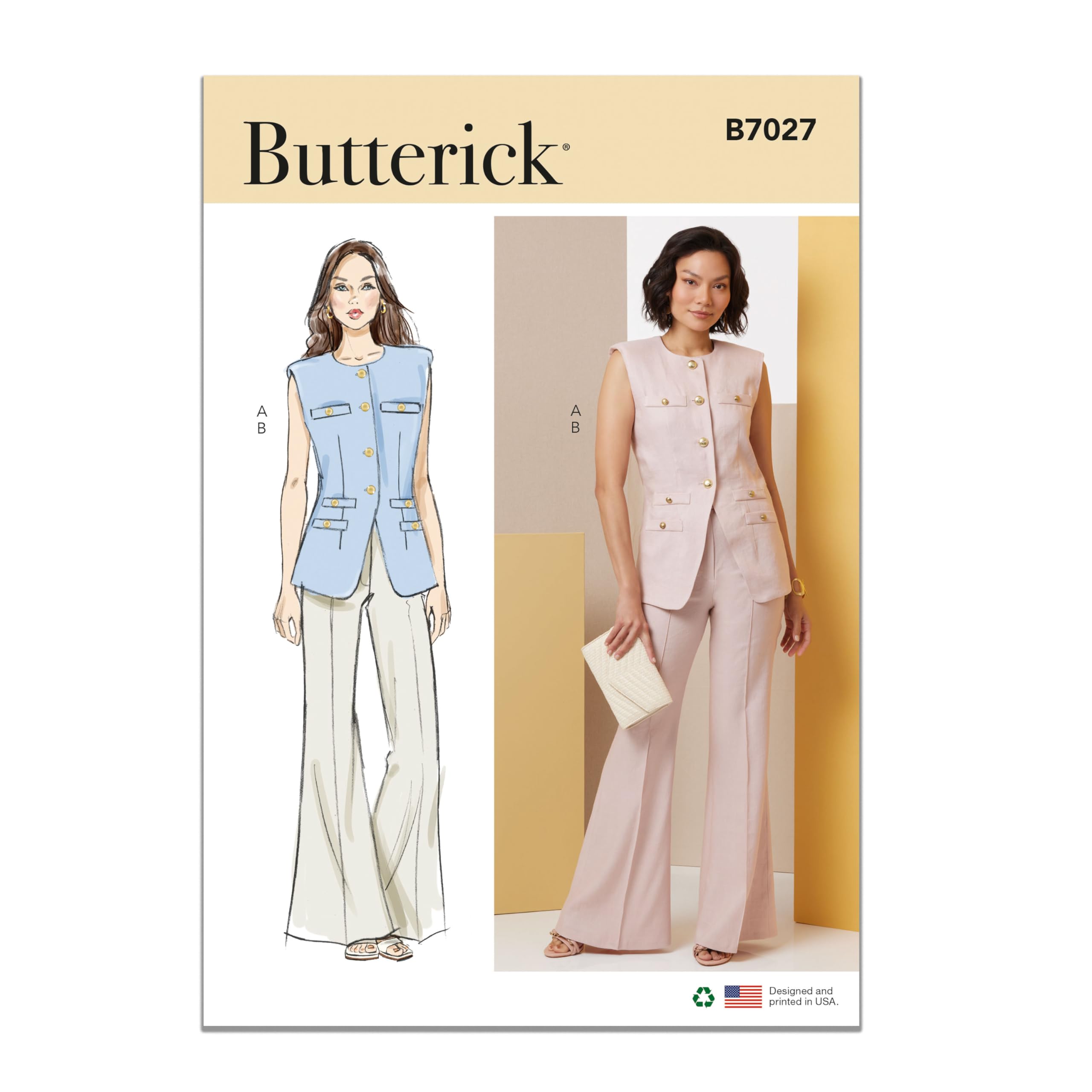 BUTTERICK Sewing Pattern B7027K5 Misses' Vest and Trousers K5 (8-10-12-14-16)