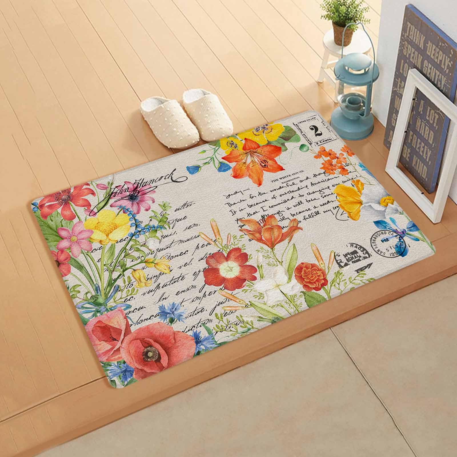 Vintage Floral Antifatigue Kitchen Bath Door Mat Cushioned Runner Rug,Washable Welcome Floor Sink Mat,Waterproof & Non-Slip Kitchen Standing Doormat,Farmhouse Country Rustic Chic Plant Leaves 18