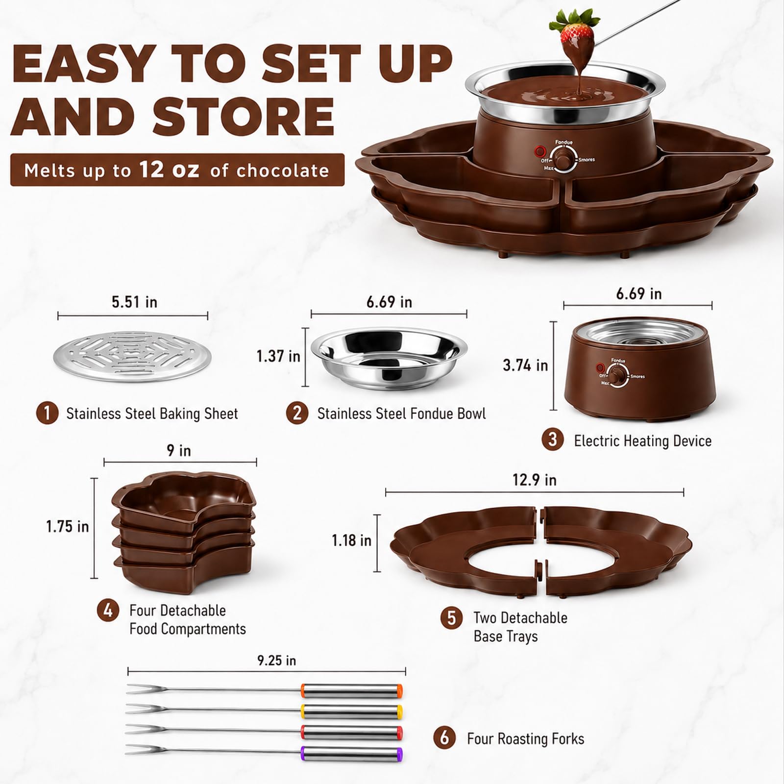 Set 2 en 1 de S'Mores y Fondue de Chocolate con 3 Niveles de Calor