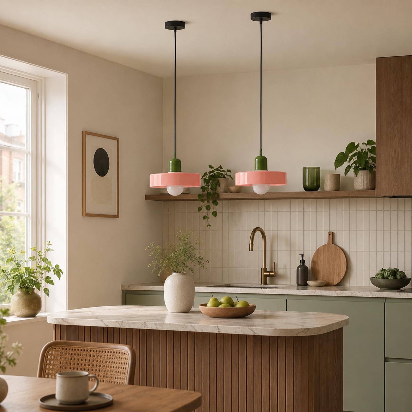 25cm Lampada a Sospensione Moderna in Vetro Rotondo, Base E27, Regolabile in Altezza, Lampadario Sospeso da Soffitto per Cucina, Sala da pranzo, Camera da letto (Rosa)