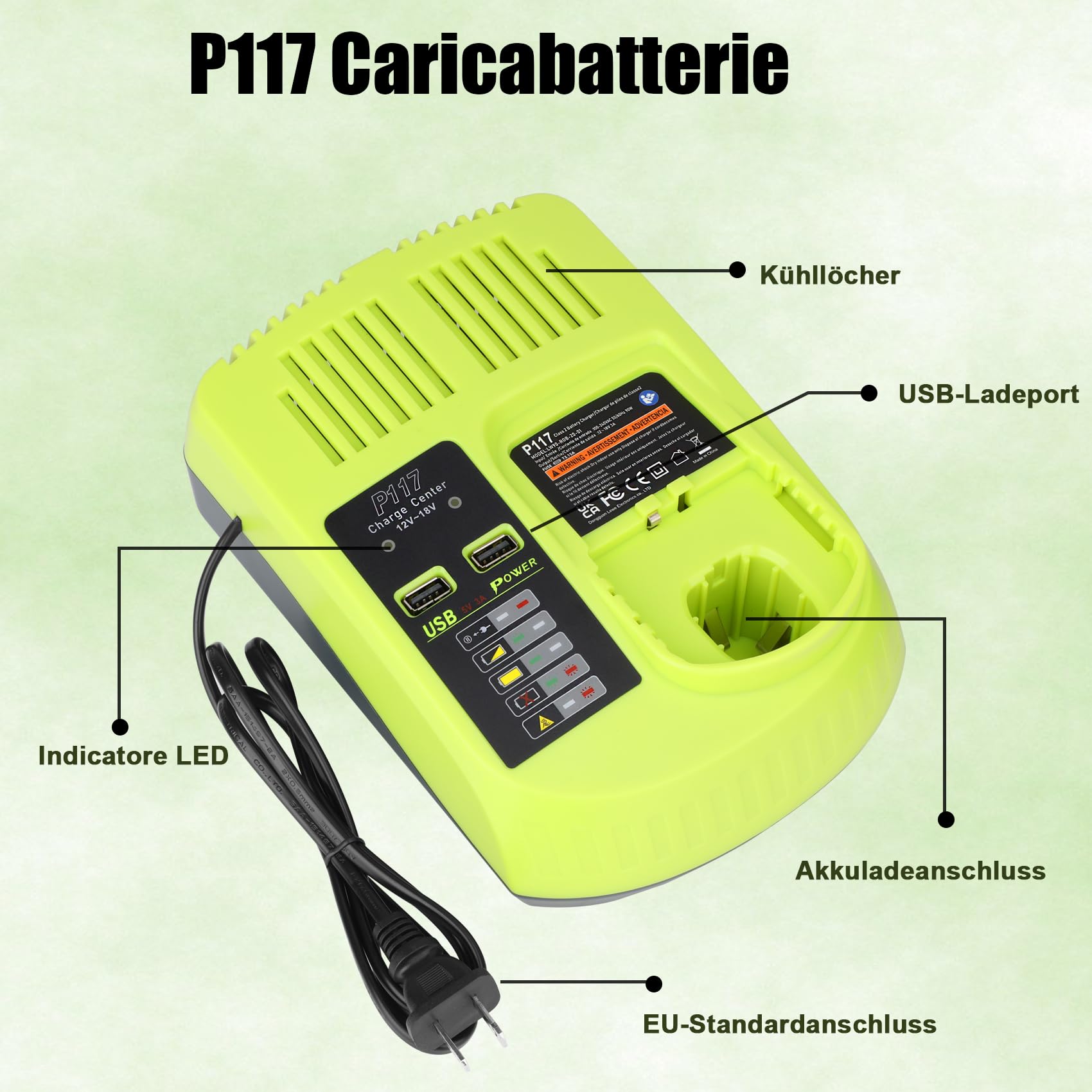 2X 18V 5.5Ah P108 Batteria di Ricambio per Ryobi Batteria 18V + Caricabatterie 3A 12V-18V P117 per Ryobi Caricabatterie per Ryobi P108 P107 P105 P100 P101 RB18L50 Batteria con Indicatore LED