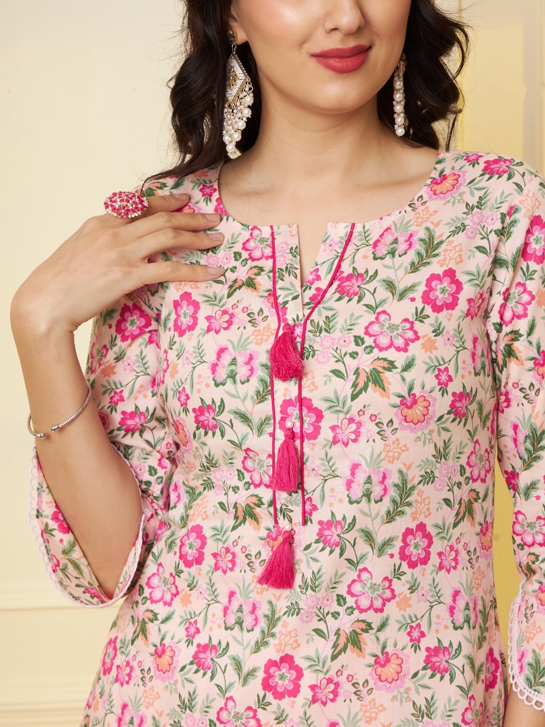 Tissu Women's Pink Floral Printed Pure Cotton Kurta & Palazzo With Dupatta