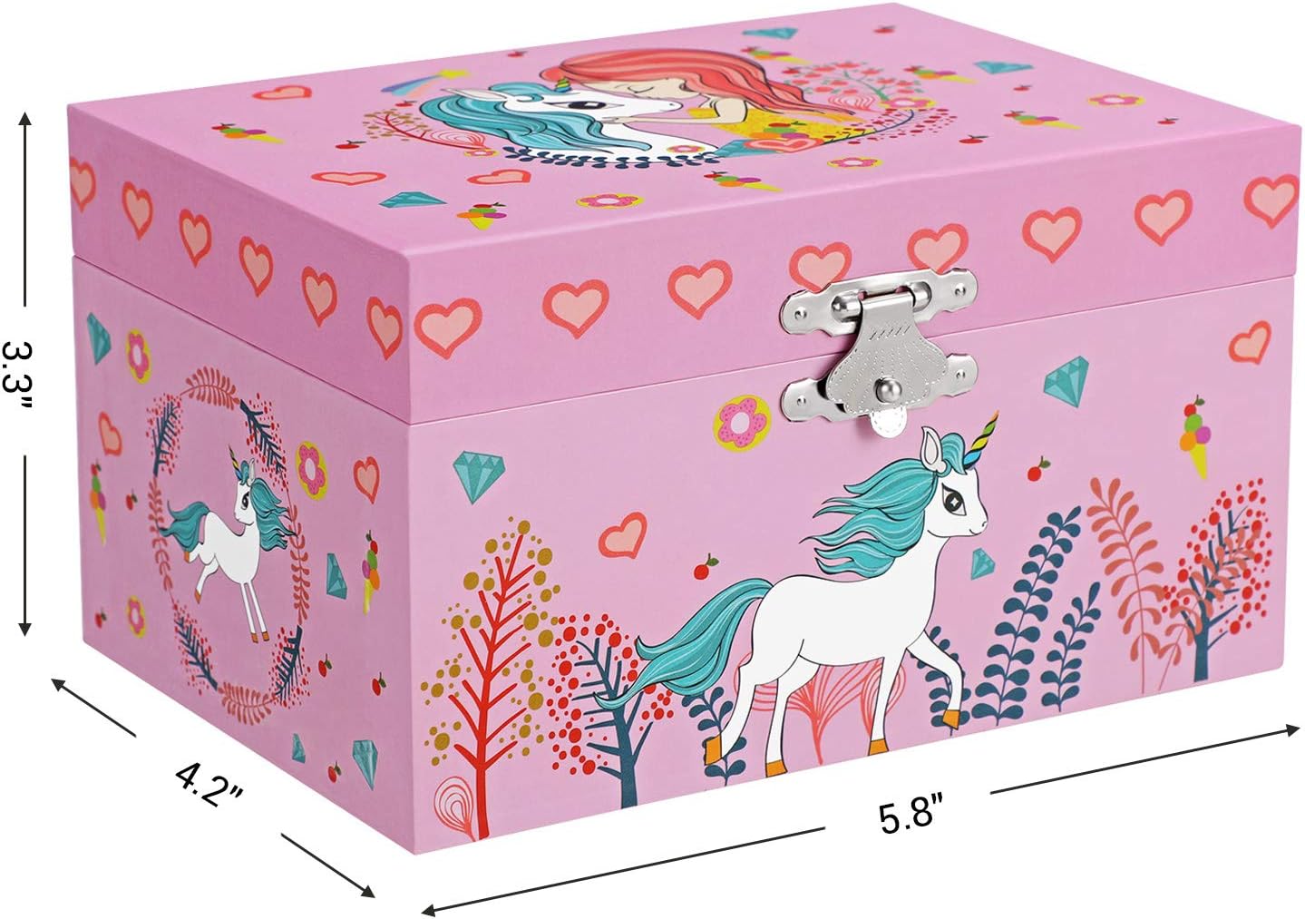SONGMICS Musical Jewelry Box for Kids with a Ballerina Inside, Motif, The Unicorn Melody, 5.8″L x 4.2″W x 3.3″H, Pink: Furniture & Decor