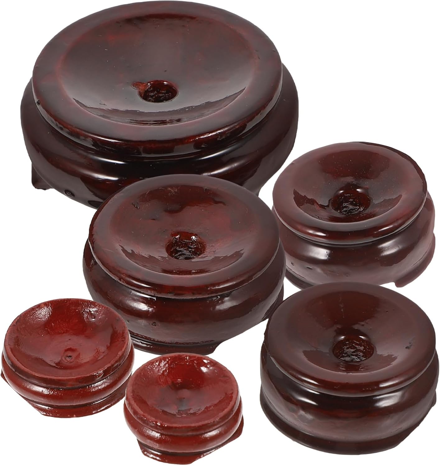Sosoport Wooden Crystal Ball Display Stand Set of 6 round Brown Pedestals