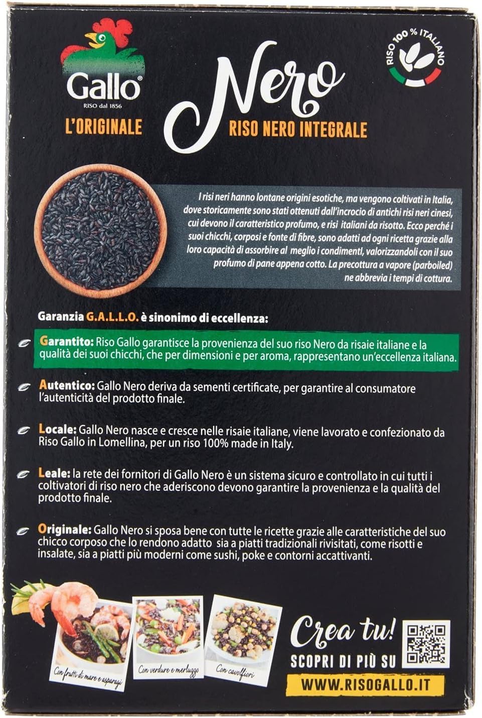 Italian Gourmet Riso Nero Integrale riso Vollkornreis Italien 12 x 500g | Schwarze Körner, ricco di fibre e antiossidanti, vakuumverpackt, Gesamtnettogewicht 6 kg + Kostenlos Polpa 400g