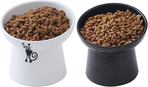 Miniatura 7 de OMAYKEY Tazones elevados de cerámica para gatos, juego de cuencos elevados inclinados para comida y agua para gatos, plato de porcelana libre de