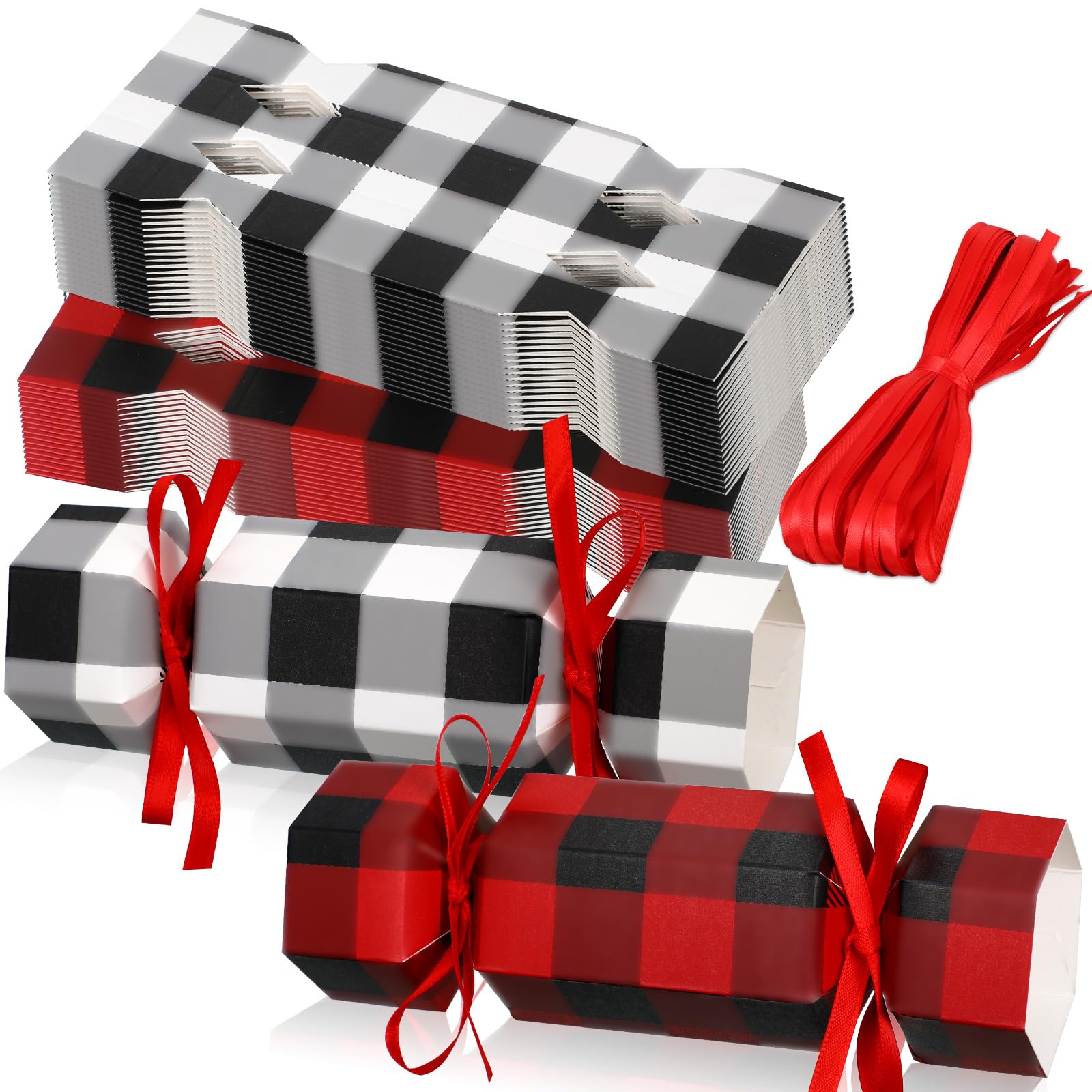 Xinnun 50 Packs Christmas Cracker Kit No Snap Xmas Party Table Favors Snowflake Reindeer DIY Christmas Party Cracker Candy Boxes for Holiday Dinner Decoration Gift (Plaid Style)