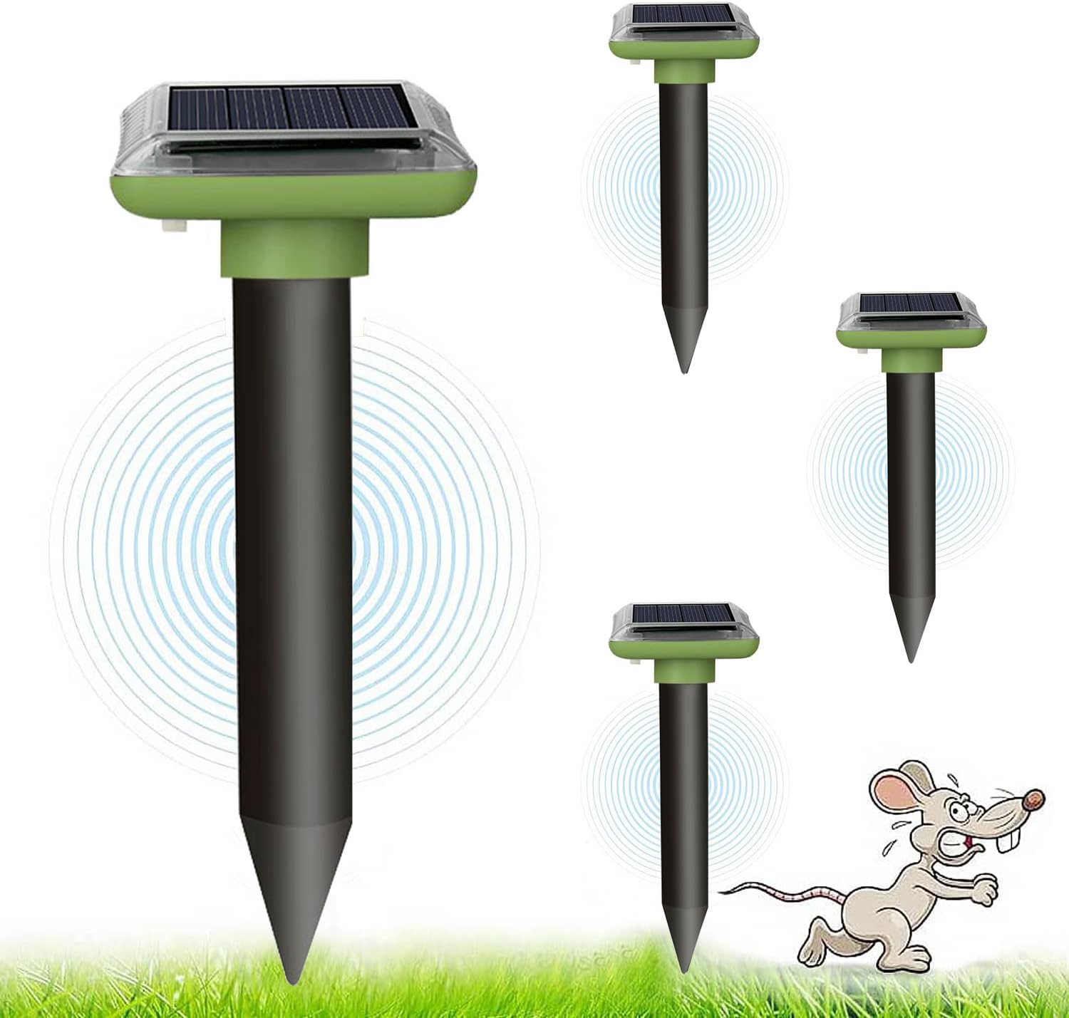 4 Packs of Mole Repellent, Solar Sonic Pest Repeller Stakes, Mole Trap for Garden, Snake Repellent-Solar Powered Insect Repellent Outdoor - Rodents,Vole,Gopher,and Mole Deterrents for Gardens